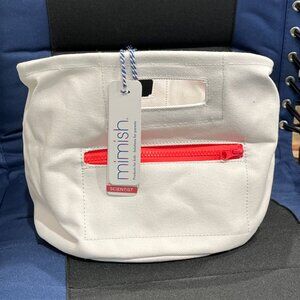 MIMISH White Storage Bin Round Canvas 100% Cotton With Zipper & Handles